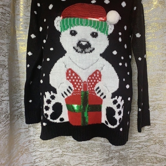 Vintage🧚♀️black ugly Christmas polar bear with polka dot print sweater size M - Picture 6 of 15